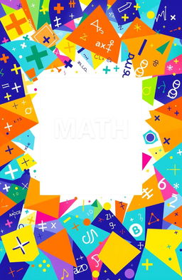 A vibrant and eye-catching math book cover design featuring a plethora of mathematical symbols, numbers, and equations