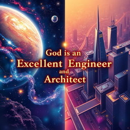 An artistic illustration portraying the theme 'God is an Excellent Engineer and Architect