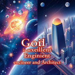 An artistic illustration portraying the theme 'God is an Excellent Engineer and Architect