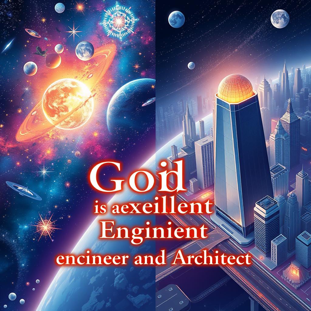 An artistic illustration portraying the theme 'God is an Excellent Engineer and Architect