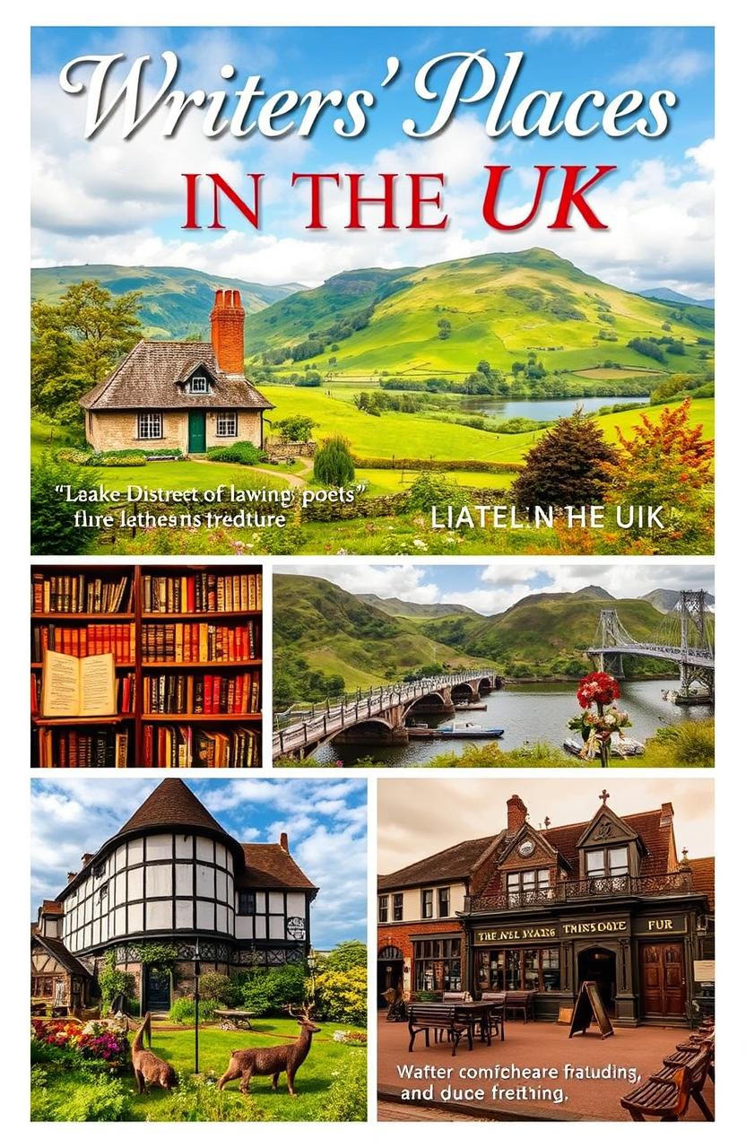 A travelogue book cover featuring iconic locations associated with famous British writers