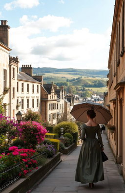 A picturesque view of Bath, England, showcasing its stunning Georgian architecture and gentle rolling hills in the background