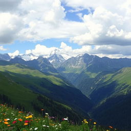 A breathtaking view of a mountainous landscape under a partly cloudy sky