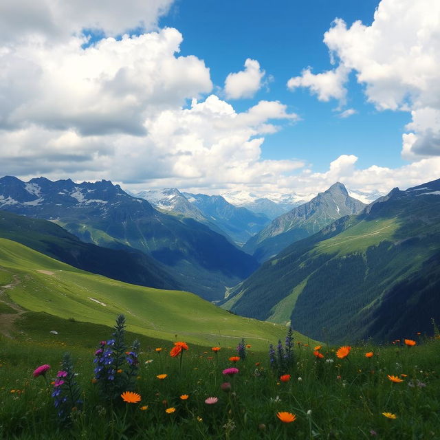 A breathtaking view of a mountainous landscape under a partly cloudy sky