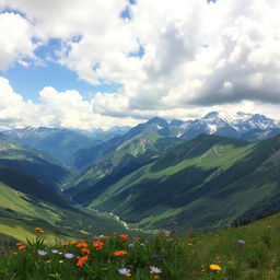 A breathtaking view of a mountainous landscape under a partly cloudy sky