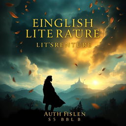 A visually striking book cover for an English literature novel, featuring an enchanting and mysterious landscape as the background