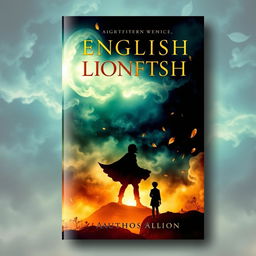 A visually striking book cover for an English literature novel, featuring an enchanting and mysterious landscape as the background