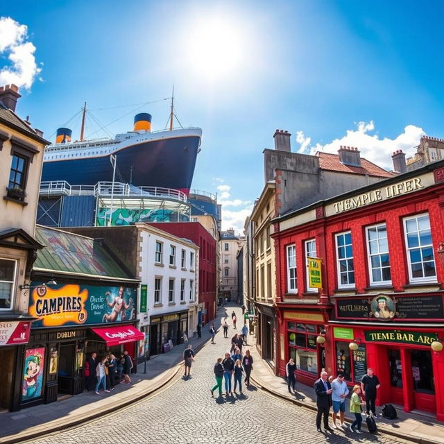 A captivating travel scene depicting both Belfast and Dublin, showcasing the unique character of each city
