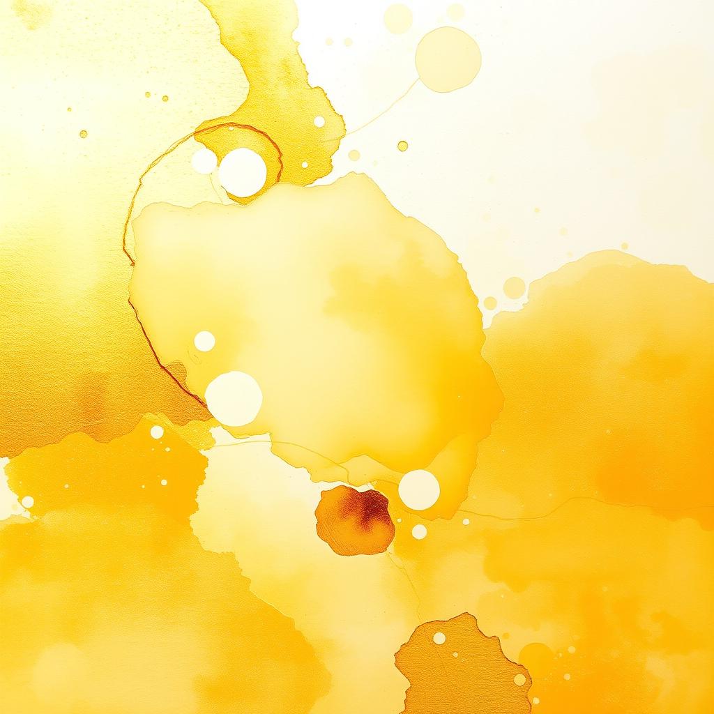 A stunning golden watercolor abstract painting, showcasing fluid brushstrokes and vibrant shades of gold
