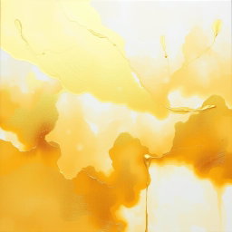 A stunning golden watercolor abstract painting, showcasing fluid brushstrokes and vibrant shades of gold