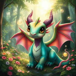 An imaginative depiction of a mythical creature known as a "Defofil," characterized as a fusion between a dragon and a gentle giant, featuring vibrant scales that shimmer in various colors