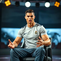 Cristiano Ronaldo sitting on a chair, expressing anger while talking to the camera