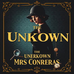 A captivating vintage book cover design for an Agatha Christie-style mystery novel titled 'The Unknown Mrs