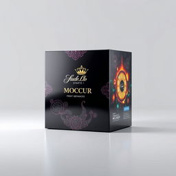 A mockup of a square-shaped packaging design, featuring a sleek and modern aesthetic