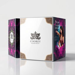 A mockup of a square-shaped packaging design, featuring a sleek and modern aesthetic