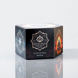A mockup of a square-shaped packaging design, featuring a sleek and modern aesthetic