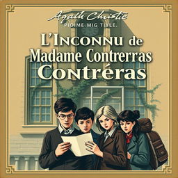 A striking vintage book cover design for an Agatha Christie-style mystery novel titled 'L’Inconnu de Madame Contreras'