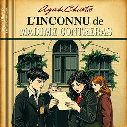 A striking vintage book cover design for an Agatha Christie-style mystery novel titled 'L’Inconnu de Madame Contreras'