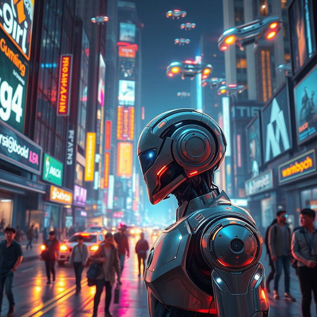 A captivating digital artwork depicting a futuristic scene with advanced artificial intelligence technology displayed in a vibrant cityscape