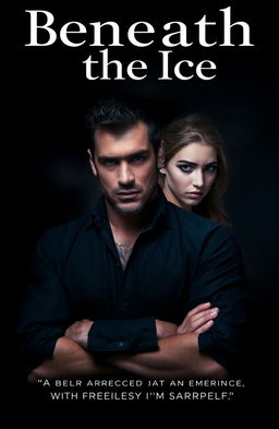 A dark, moody atmosphere featuring a brooding, tall man with sharp features and tattoos subtly peeking out from under his sleeves