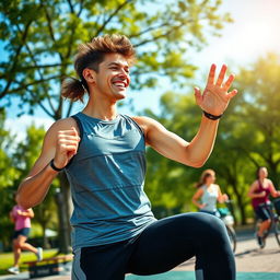 A young healthy adult engaged in exercising, showcasing a vibrant and energetic atmosphere