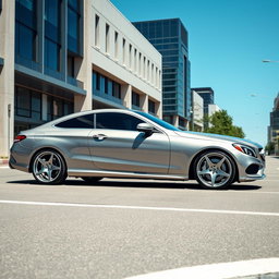 A sleek Mercedes C-Class Coupe W204 with monoblock wheels, showcasing its elegant design and sporty stance