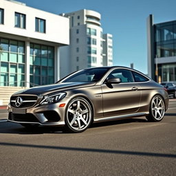 A sleek Mercedes C-Class Coupe W204 with monoblock wheels, showcasing its elegant design and sporty stance