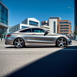 A sleek Mercedes C-Class Coupe W204 with monoblock wheels, showcasing its elegant design and sporty stance