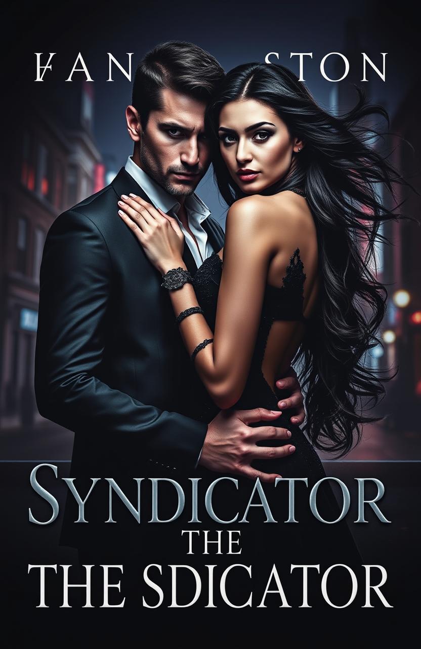 A captivating book cover design for a dark-themed romance titled 'The Syndicator'