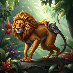 A lion-rat hybrid creature that combines the features of both animals