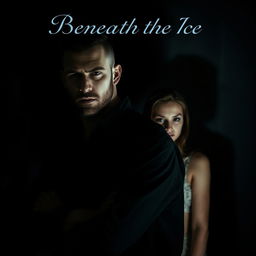 A dark, moody atmosphere with a brooding, tall man in his mid-20s standing in the foreground