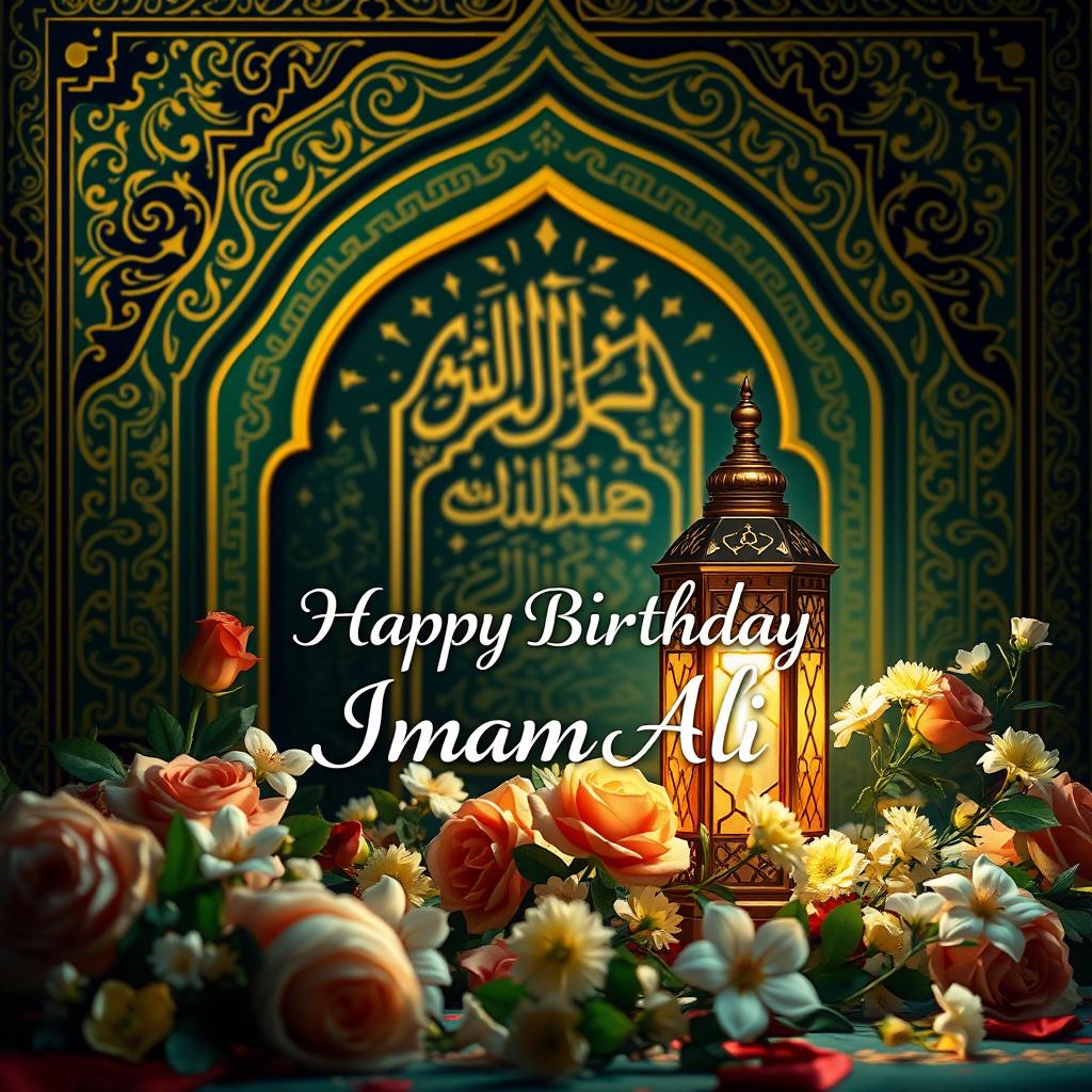 A beautiful and vibrant Instagram story image celebrating the birth of Imam Ali