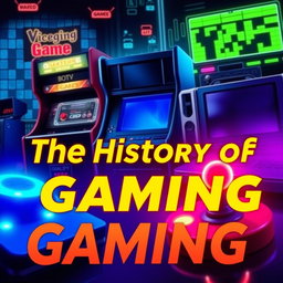 A visually engaging thumbnail for a documentary about video games, featuring iconic gaming elements like a vintage arcade machine, modern gaming consoles, and a glowing joystick