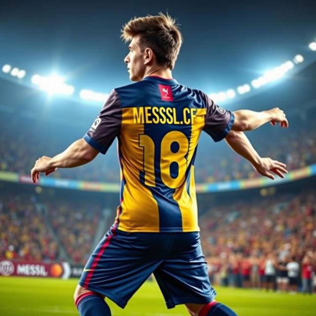 A young football player resembling Messi, wearing an Independence FC jersey featuring the name 'Mamad_CF' prominently displayed on the back