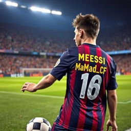 A young football player resembling Messi, wearing an Independence FC jersey featuring the name 'Mamad_CF' prominently displayed on the back