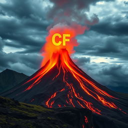 A majestic volcano erupting dramatically, spewing vibrant lava and ash into the sky