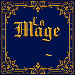 A book cover design featuring a rich blue background with ornate golden borders