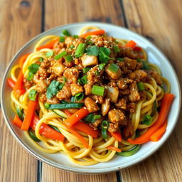 A delicious plate of Mei Goreng zoodles topped with flavorful minced chicken
