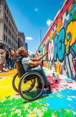 An inspiring scene capturing a person with a disability joyfully pursuing their dreams