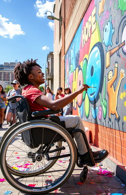 An inspiring scene capturing a person with a disability joyfully pursuing their dreams