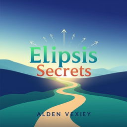 A flat book cover design titled 'Elipsis Secrets' by Alden Vexley, featuring a serene landscape background that depicts a winding path leading toward a bright horizon, symbolizing transformation