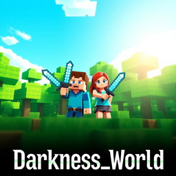A vibrant Minecraft landscape featuring lush green blocky trees and a bright blue sky