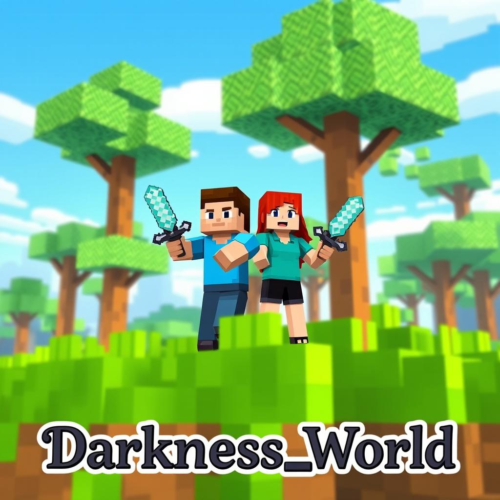 A vibrant Minecraft landscape featuring lush green blocky trees and a bright blue sky
