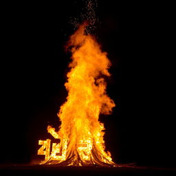 A large, roaring fire with towering flames, the words 'وست آتیش' written in bold and dynamic letters formed by the flames