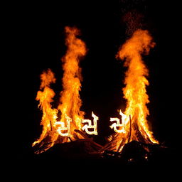 A large, roaring fire with towering flames, the words 'وست آتیش' written in bold and dynamic letters formed by the flames