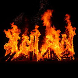 A large, roaring fire with towering flames, the words 'وست آتیش' written in bold and dynamic letters formed by the flames
