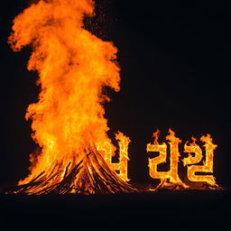 A large, roaring fire with towering flames, the words 'وست آتیش' written in bold and dynamic letters formed by the flames