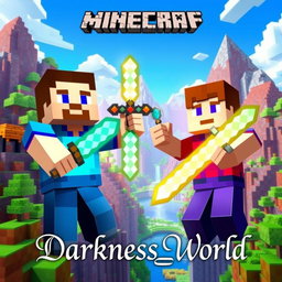 A vibrant Minecraft Survival world, showcasing a detailed landscape filled with blocky trees, mountains, and a bright blue sky