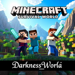 A vibrant Minecraft Survival world, showcasing a detailed landscape filled with blocky trees, mountains, and a bright blue sky