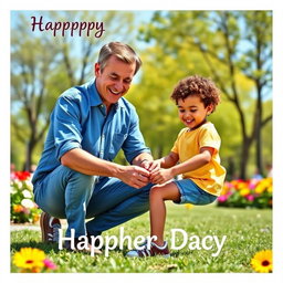 A heartwarming Father's Day scene featuring a loving father and his young son in a park